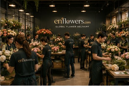 Florists working together in the enflowers workshop