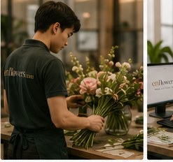 An enflowers florist arranging fresh stems