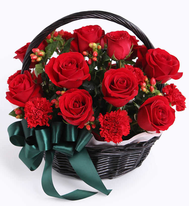 Twelve Roses & Red Carnations Bouquet