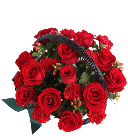 Twelve Roses & Red Carnations Bouquet — alternate view