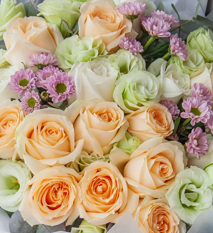 Five Champagne Roses & Eucalyptus Bouquet — alternate view
