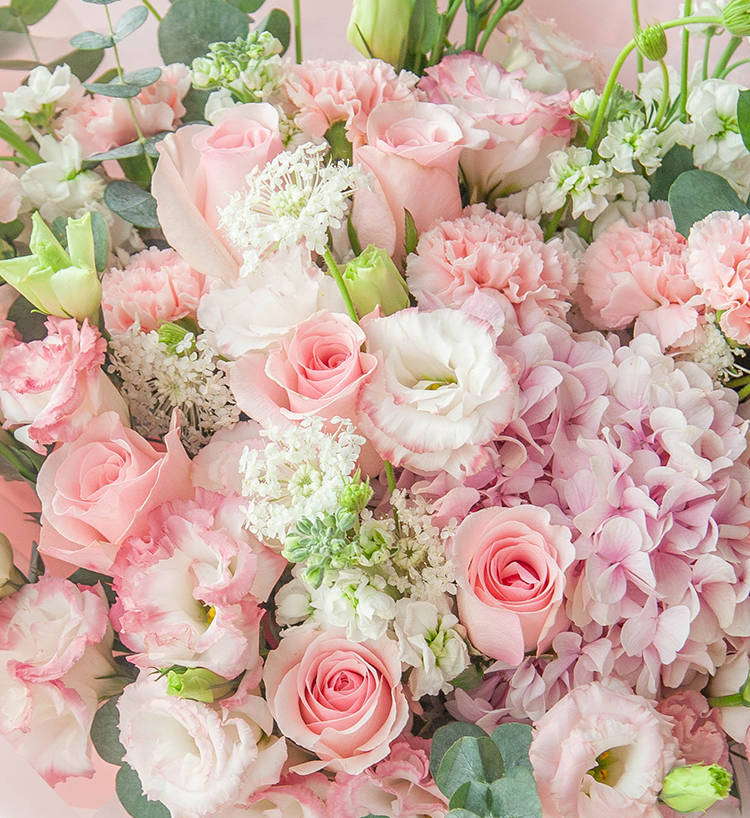 Eleven Pink Roses & White Stock Flowers & Stock Flowers Bouquet — alternate view