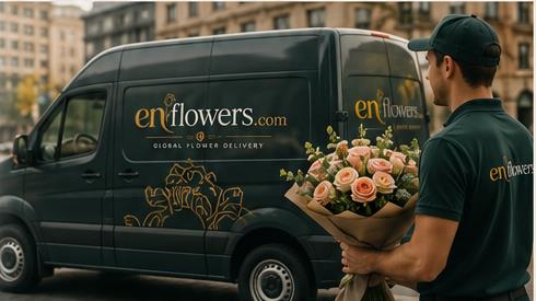 A local florist's delivery van loaded with fresh bouquets ready for hand delivery