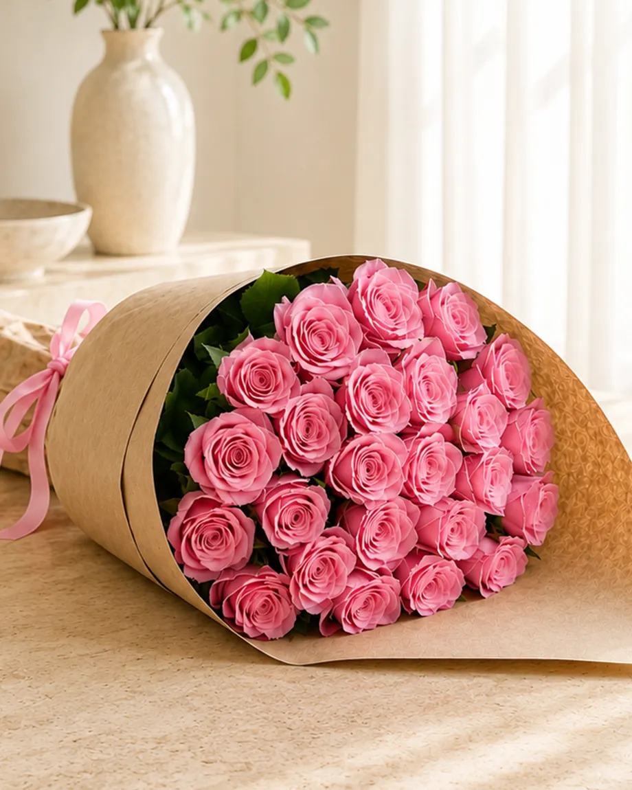 Two Dozen Pink Roses with Vase — alternate view